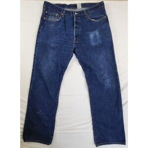 Vintage Levis 501 Jeans Mens 38x34 Blue Y2K Classic Blue Denim Pants Button Fly